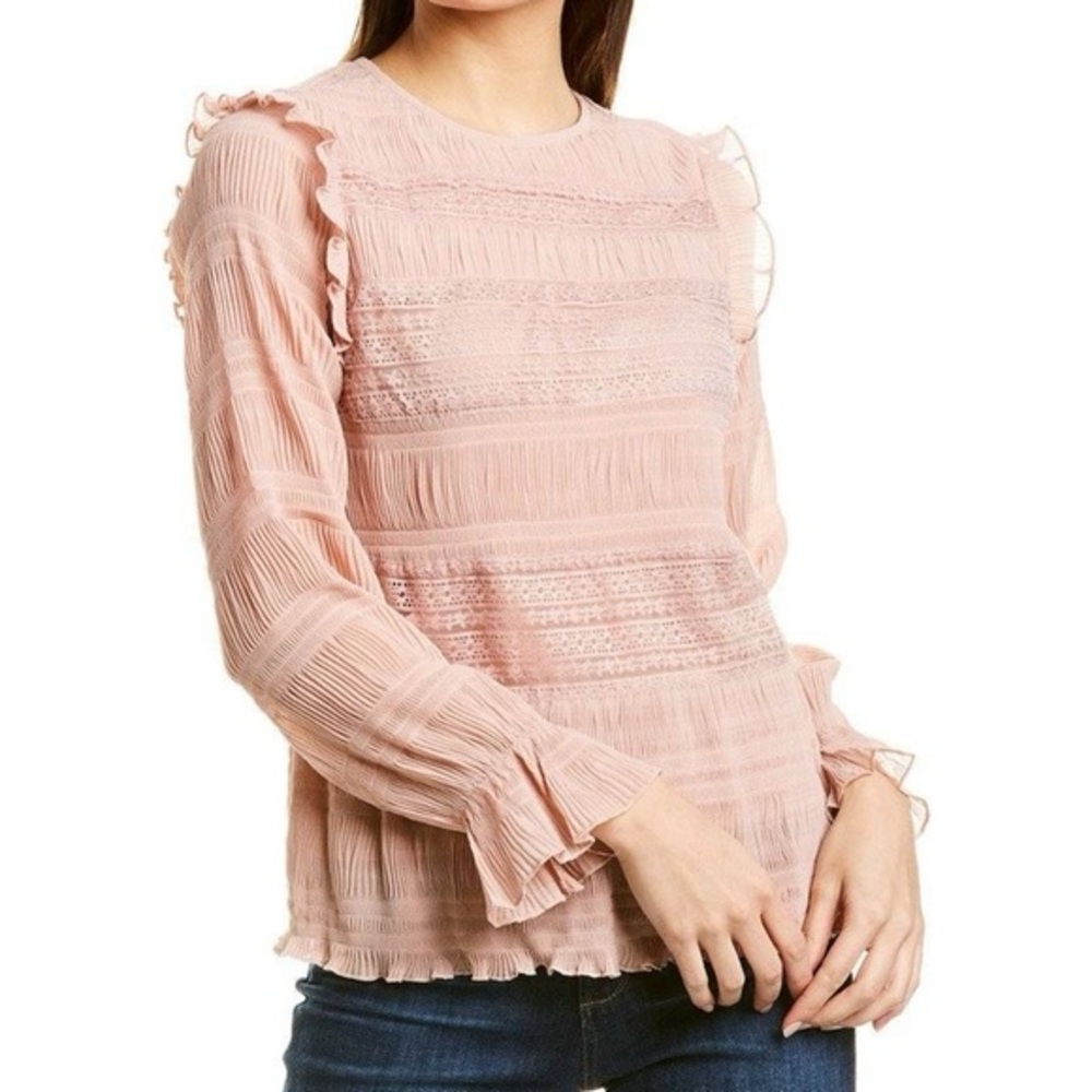 Velvet by Graham & Spencer Ynez Crinkle Lace Ruffle Long Sleeve Top Size Medium